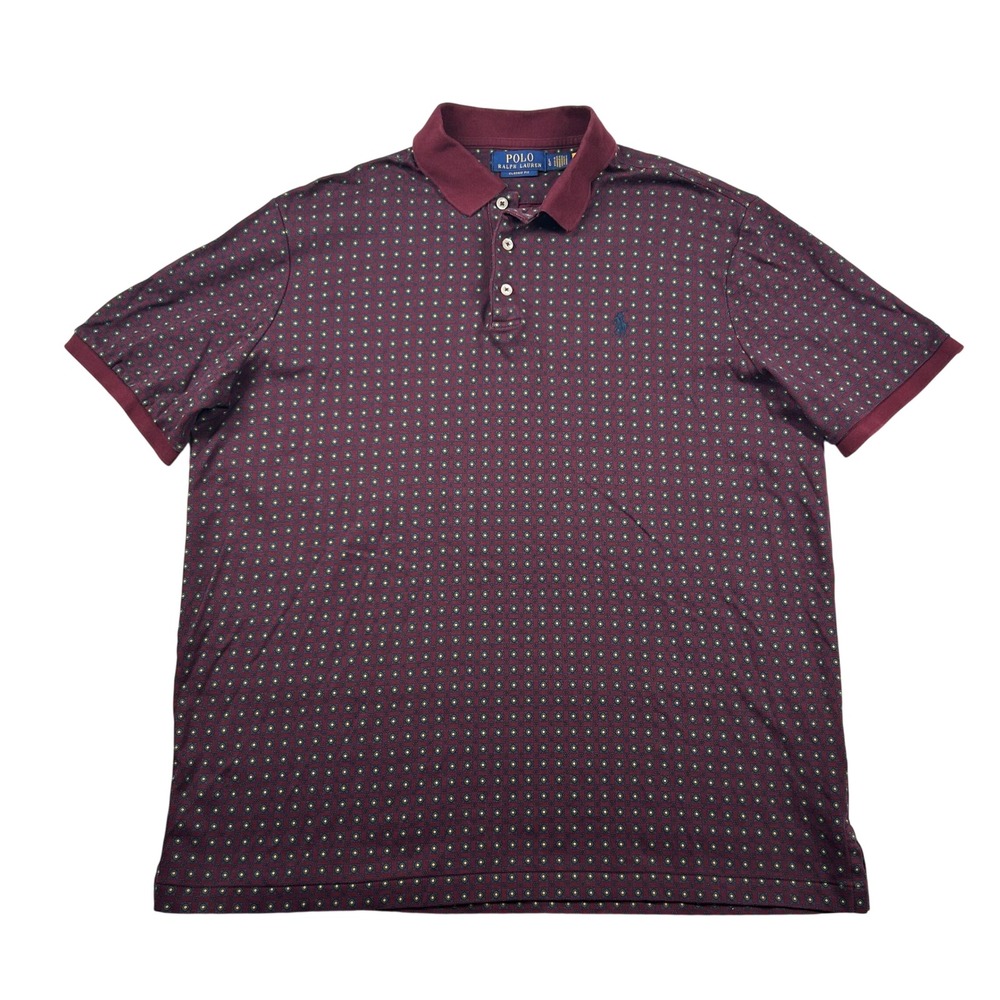 Polo Ralph Lauren Shirt Mens Large Classic Fit Maroon Geometric Medallion Print